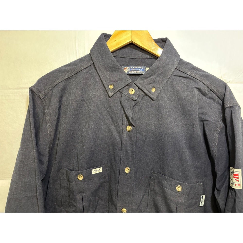 Tyndale Shirt‎ Classic Casual Button-Down Men's Navy Blue Work Wear Pockets XXL
